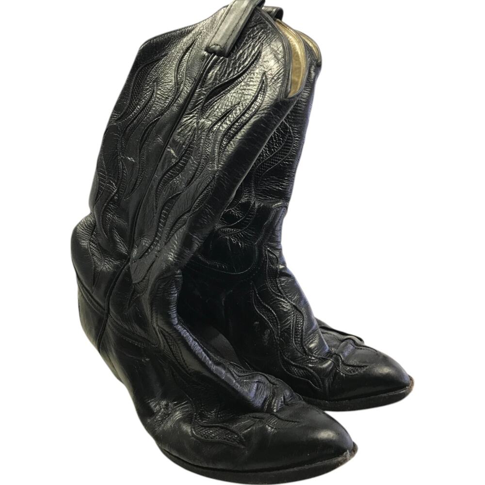 Remington Leather Cowboy Western Boots Mens 8.5 Black Embroidered Pointed Toe